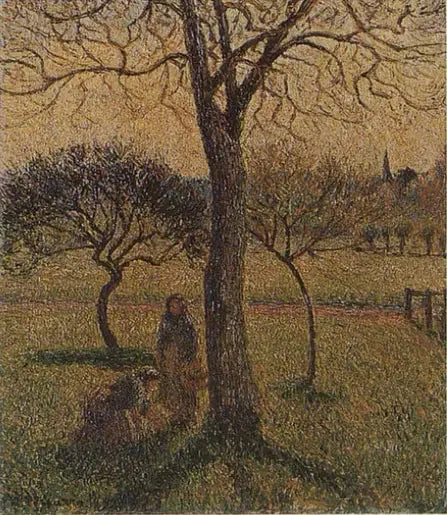 Bønder nær en valnød - Camille Pissarro
