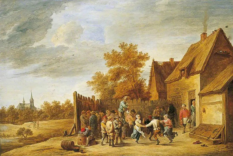 Bønder danser foran en kro - David Teniers den Yngre