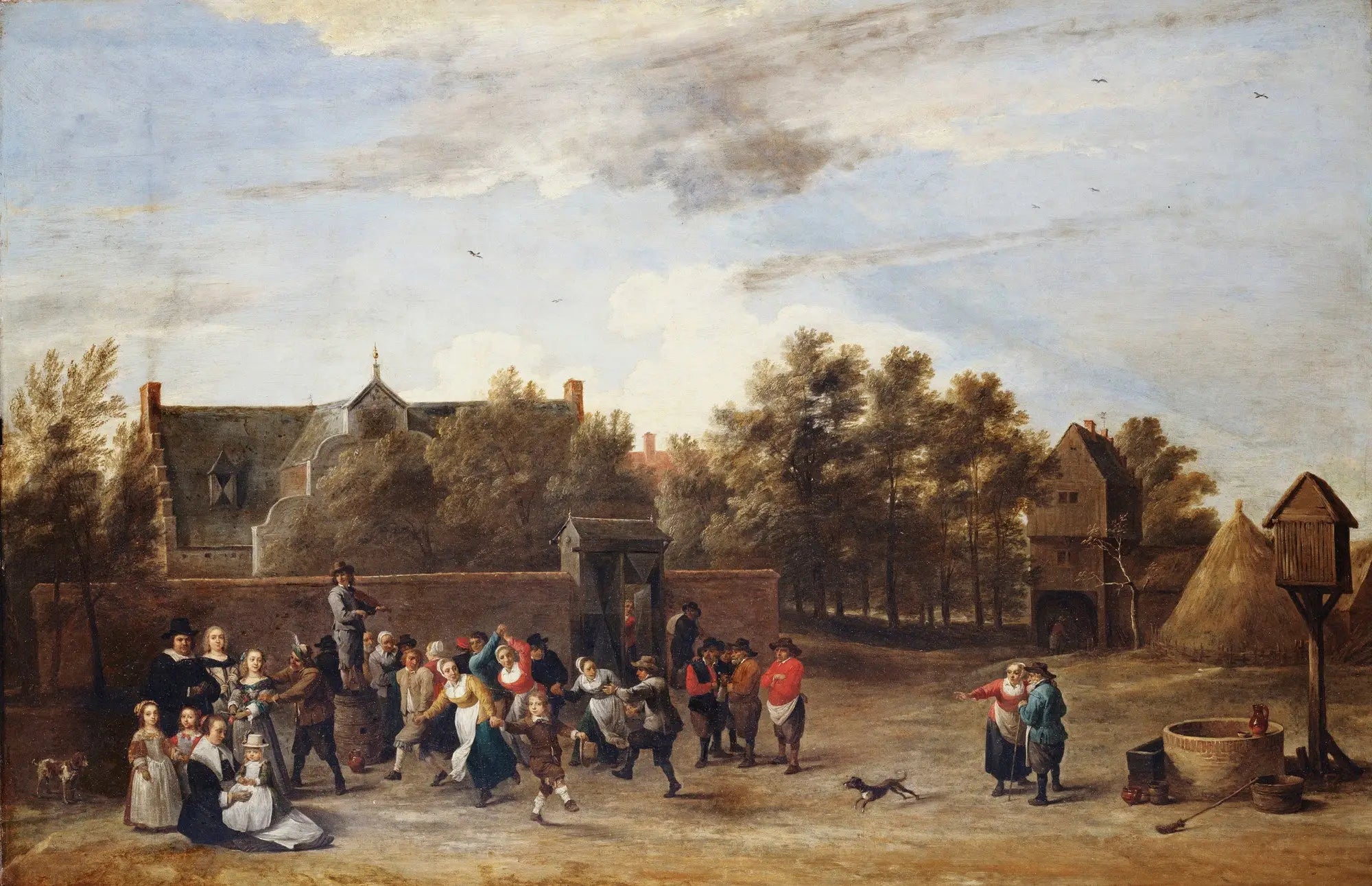 Paysans dansant devant une maison de campagne - David Teniers le Jeune image 1 copie de tableau peinte à la main