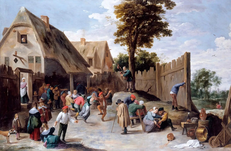 Bønder danser foran en taverne - David Teniers den Yngre