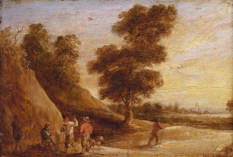 Bønder, der diskuterer i et landskab - David Teniers den Yngre