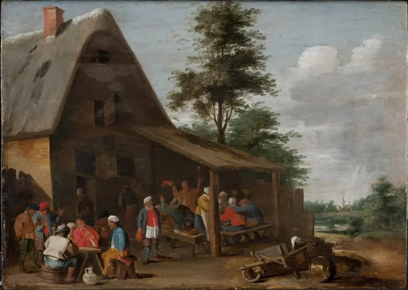 Bønder festende foran en landsby kro - David Teniers le Jeune