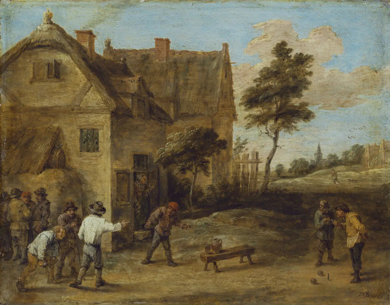 Paysans jouant à un jeu de balle - David Teniers le Jeune image 1 tableau peint à l’huile sur toile
