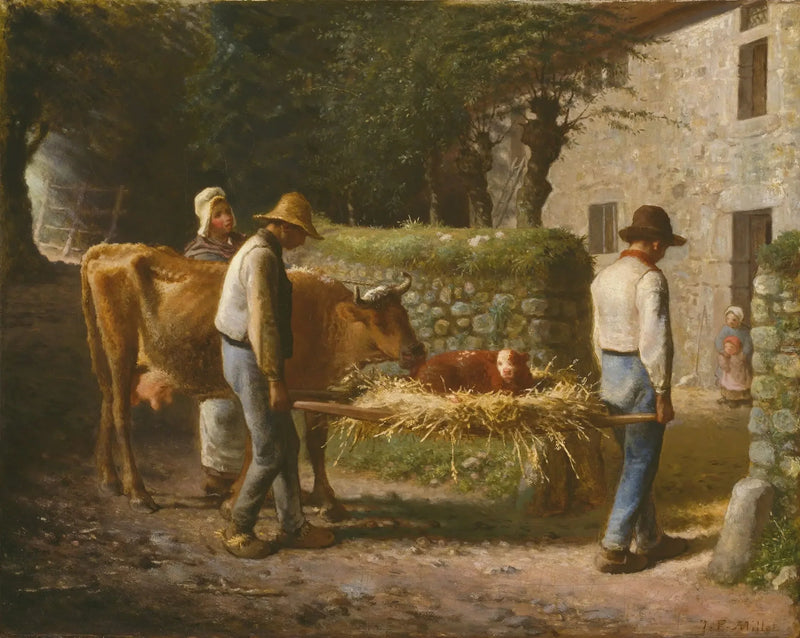 Bønder bringer en kalv, der er født på marken, hjem - Jean-François Millet