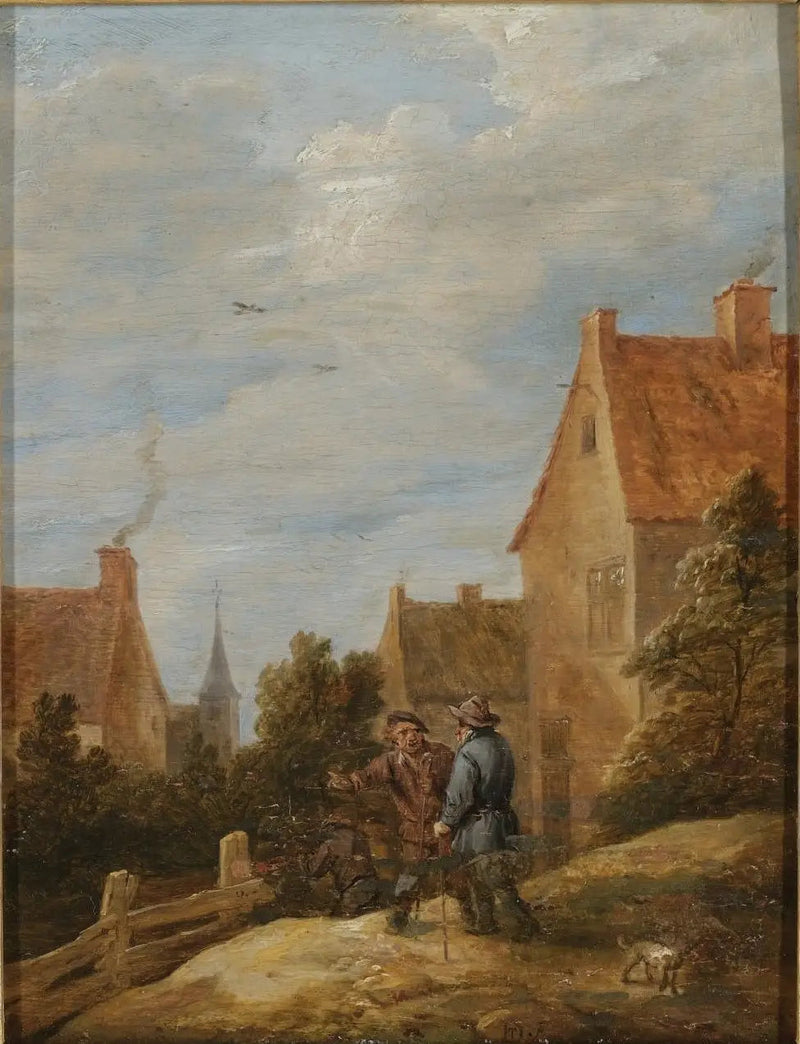Bønder på en vej i en landsby - David Teniers le Jeune