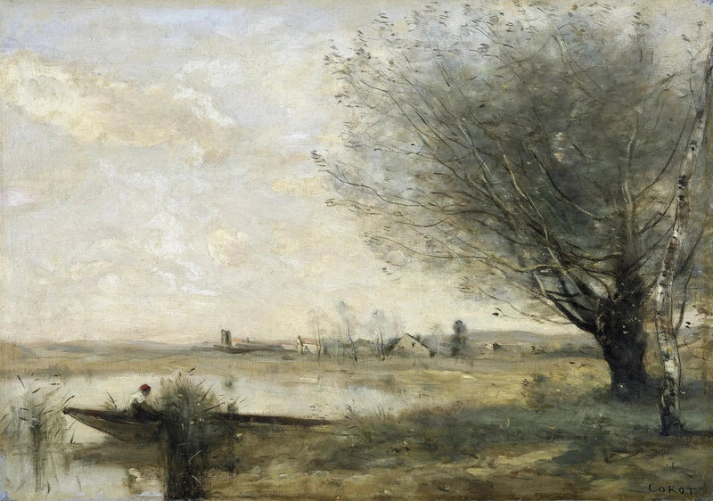 Pêcheur ankret ved en bred - Jean-Baptiste Camille Corot