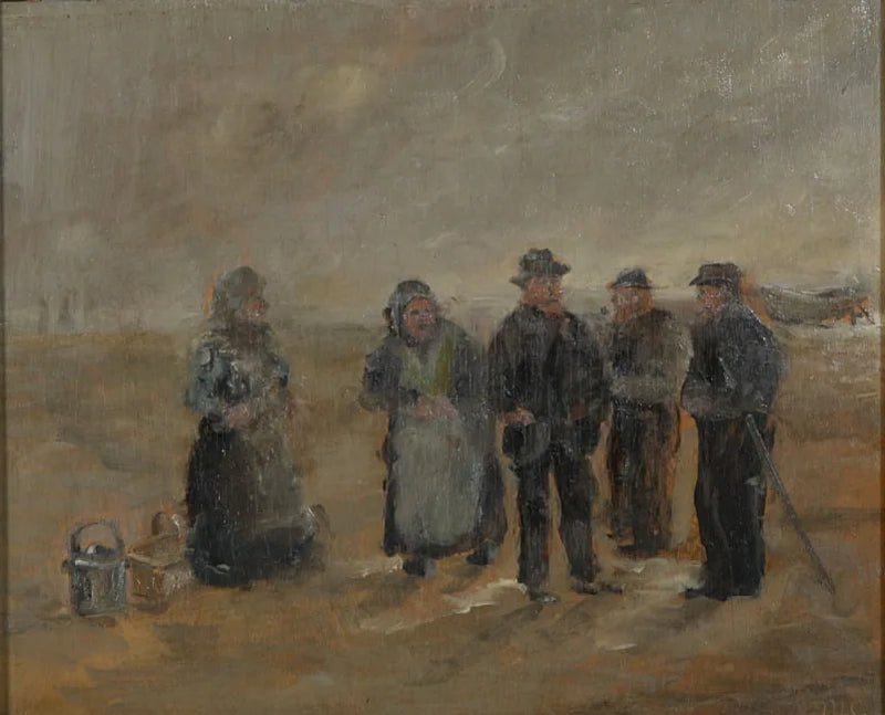 Fiskere og fiskere på stranden. - Michael Peter Ancher
