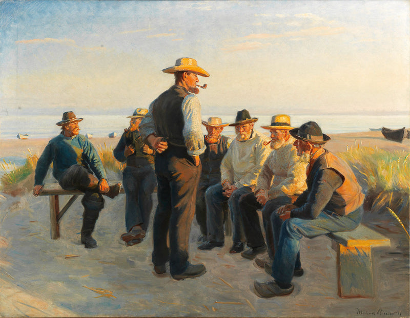 Fiskere hviler på Skagen Sydstrand en sommeraften. -Michael Peter Ancher