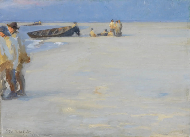 Fiskere på den nordlige strand i Skagen. Sommeraften. - Peder Severin Krøyer