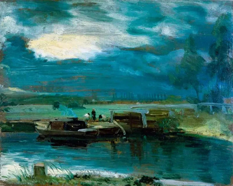 Péniches sur la Stour med Dedham kirke i det fjerne - John Constable