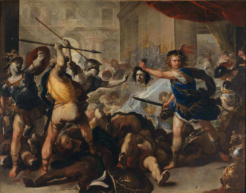 Perseus forvandlede Phineus og hans ledsagere til sten - Luca Giordano