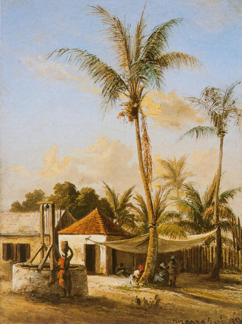 Personage der hviler i en landsby nær en brønd - Camille Pissarro