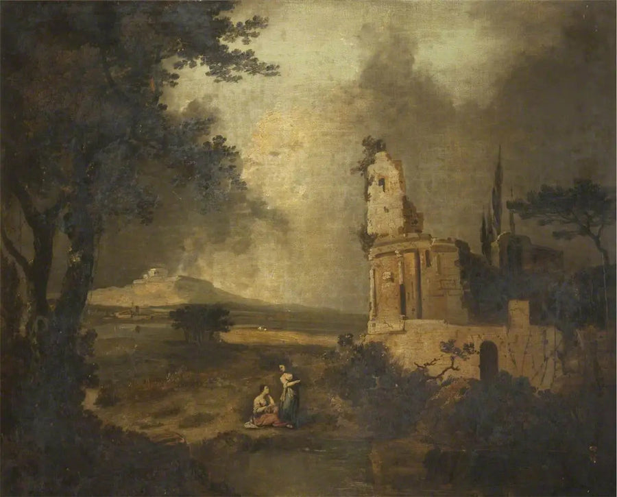Personnages samtalende i forgrunden; i det fjerne, Betlehem - Claude Lorrain