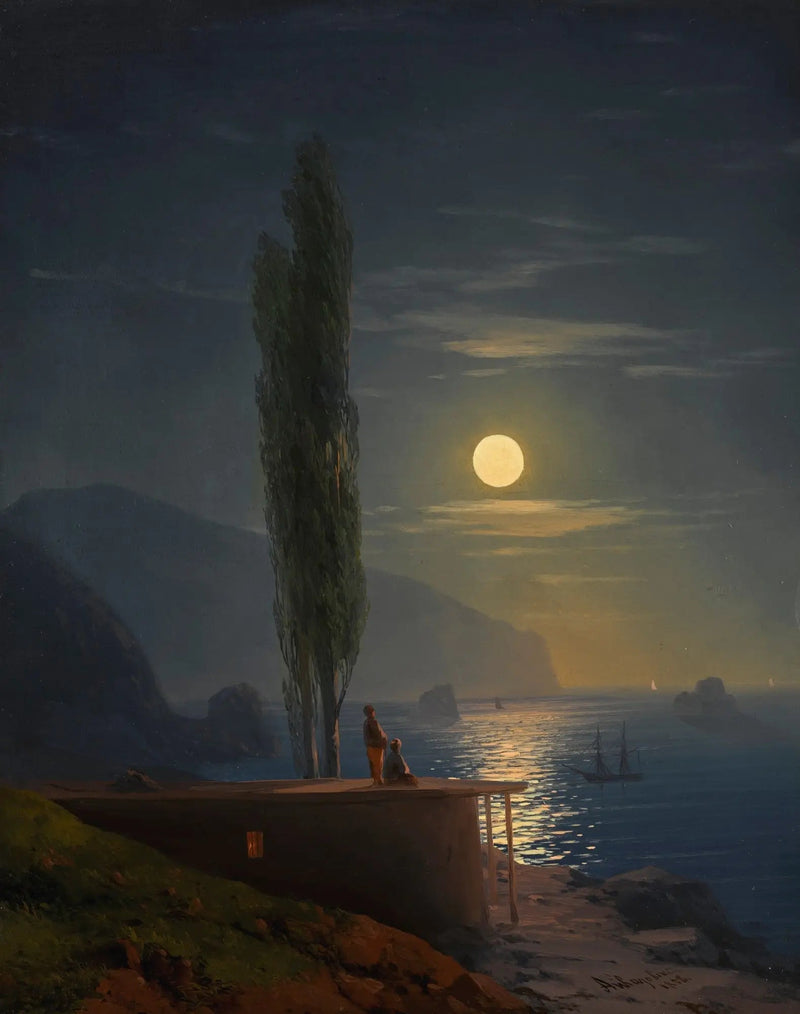 Personager på en kyst oplyst af månen - Ivan Aïvazovski