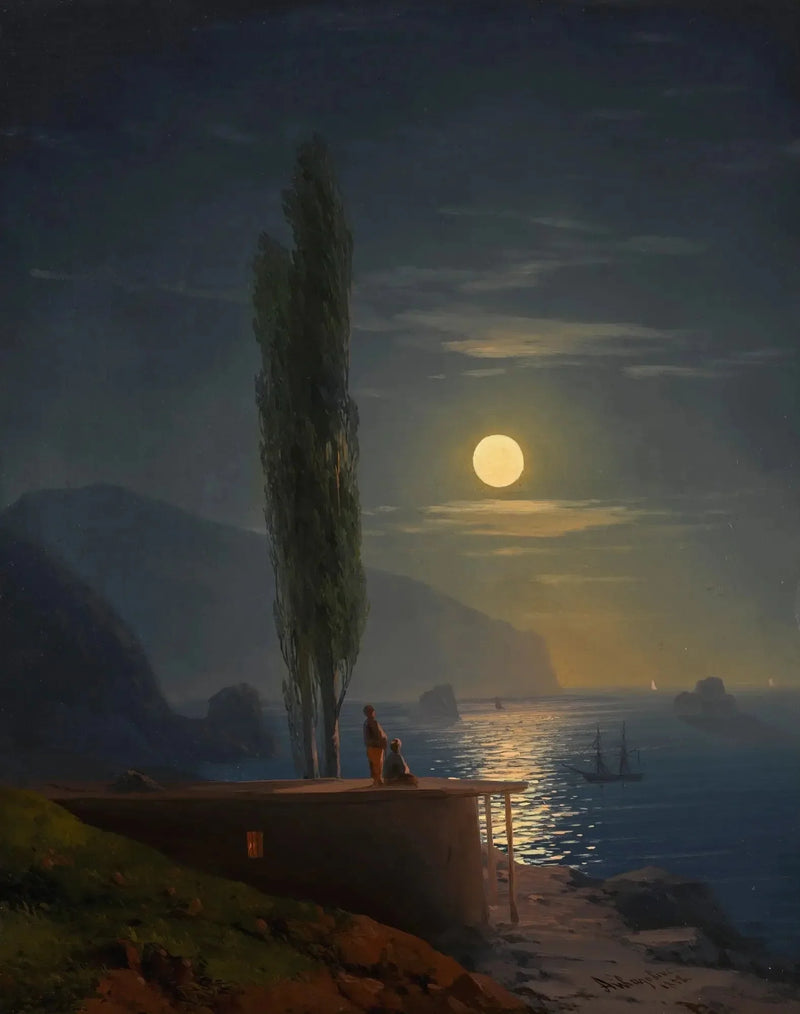 Personager på en kyst oplyst af månen - Ivan Aïvazovski