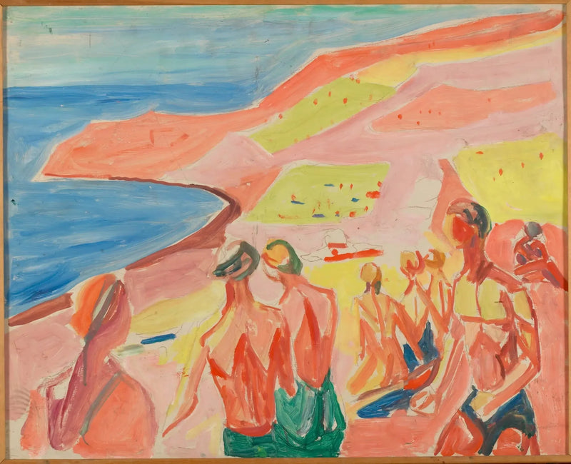 Personer, der solbader i en bugt - Edvard Munch