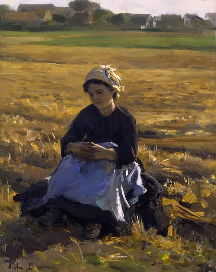Lille samler, der sidder i marken - Jules Breton