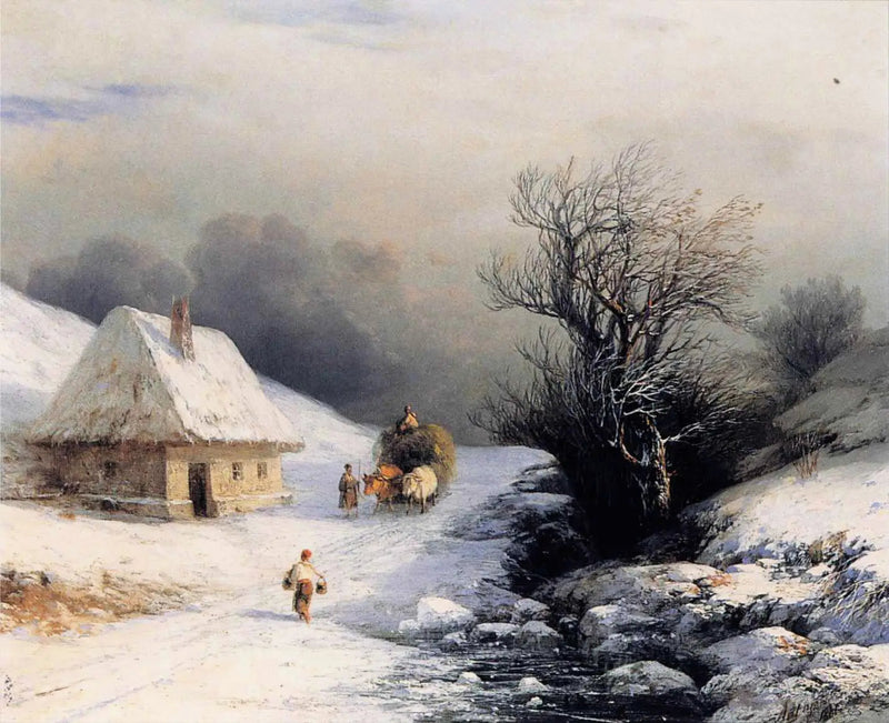 Lille russisk oksekærre om vinteren - Ivan Aïvazovski