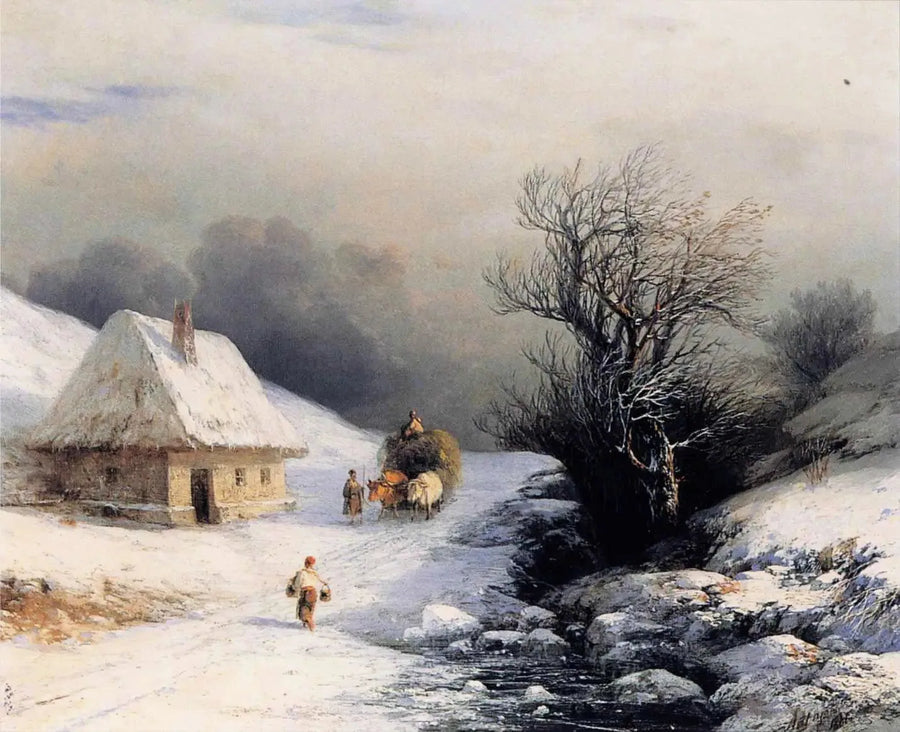 Lille russisk oksekærre om vinteren - Ivan Aïvazovski