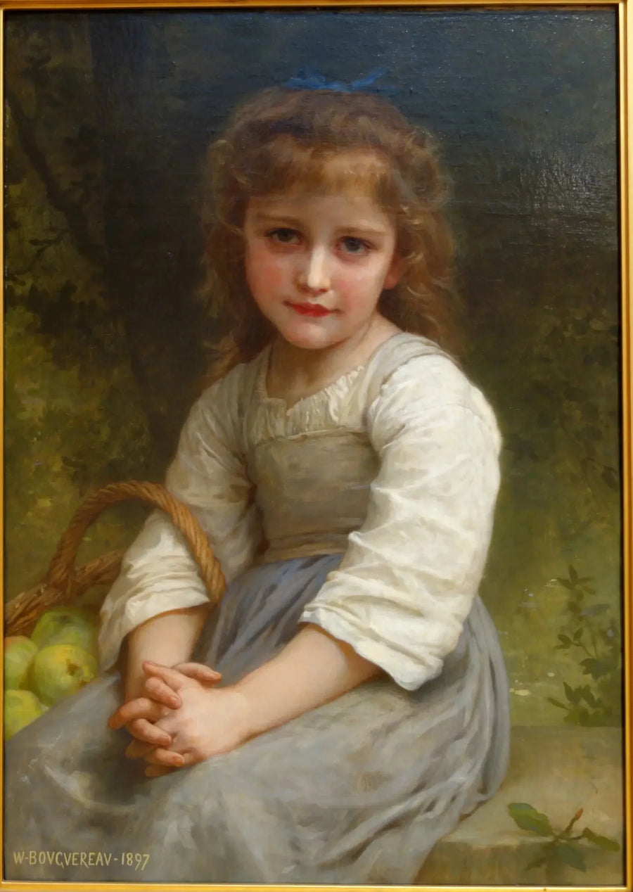 Lille pige med en kurv med æbler - Bouguereau