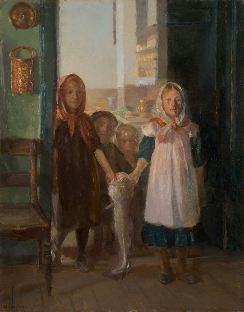 Små piger med en torsk - Anna Ancher