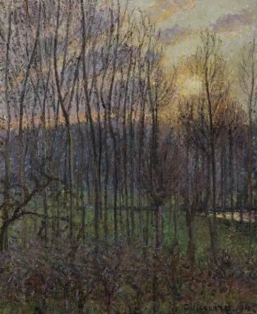 Poppeltræer ved Éragny, solnedgang - Camille Pissarro