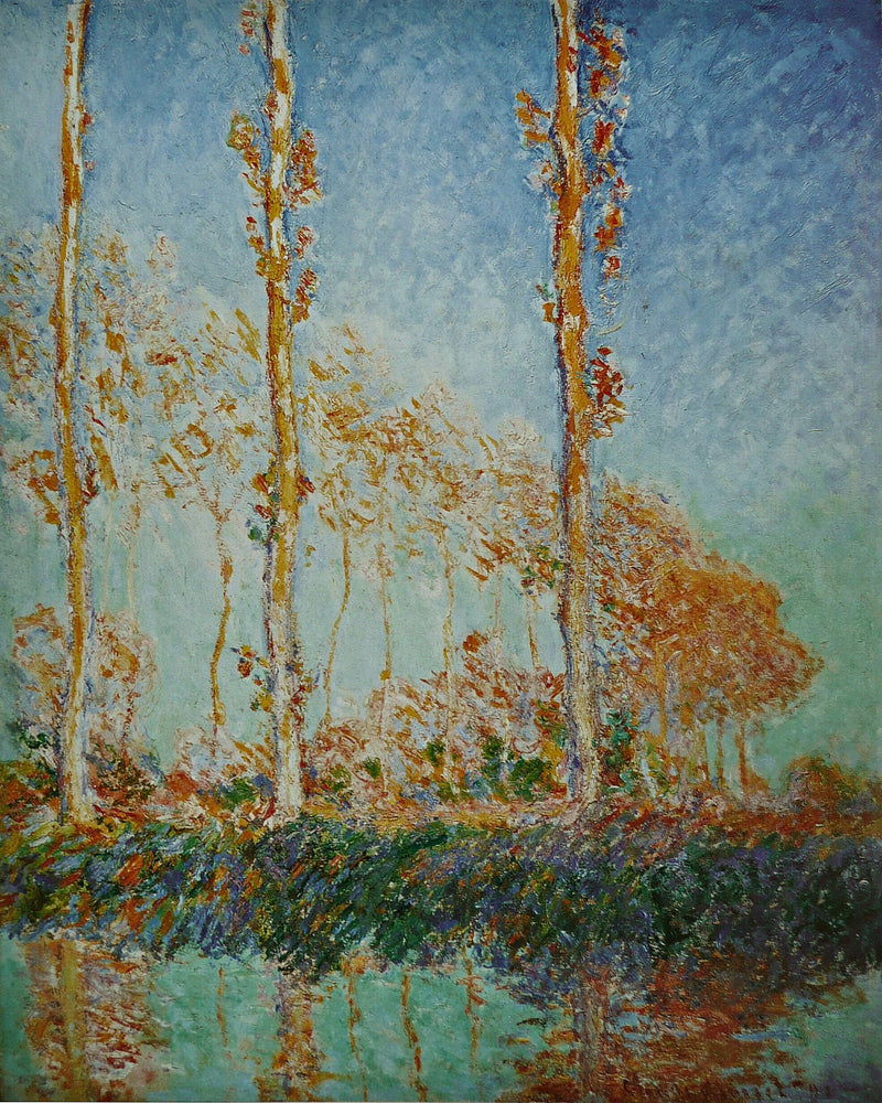Les Peupliers, tre lyserøde træer, efterår W1307 - Claude Monet