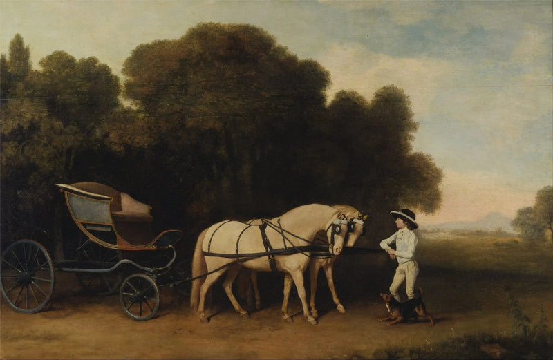 Phaéton med et par crèmefarvede ponyer og en stalddreng - George Stubbs