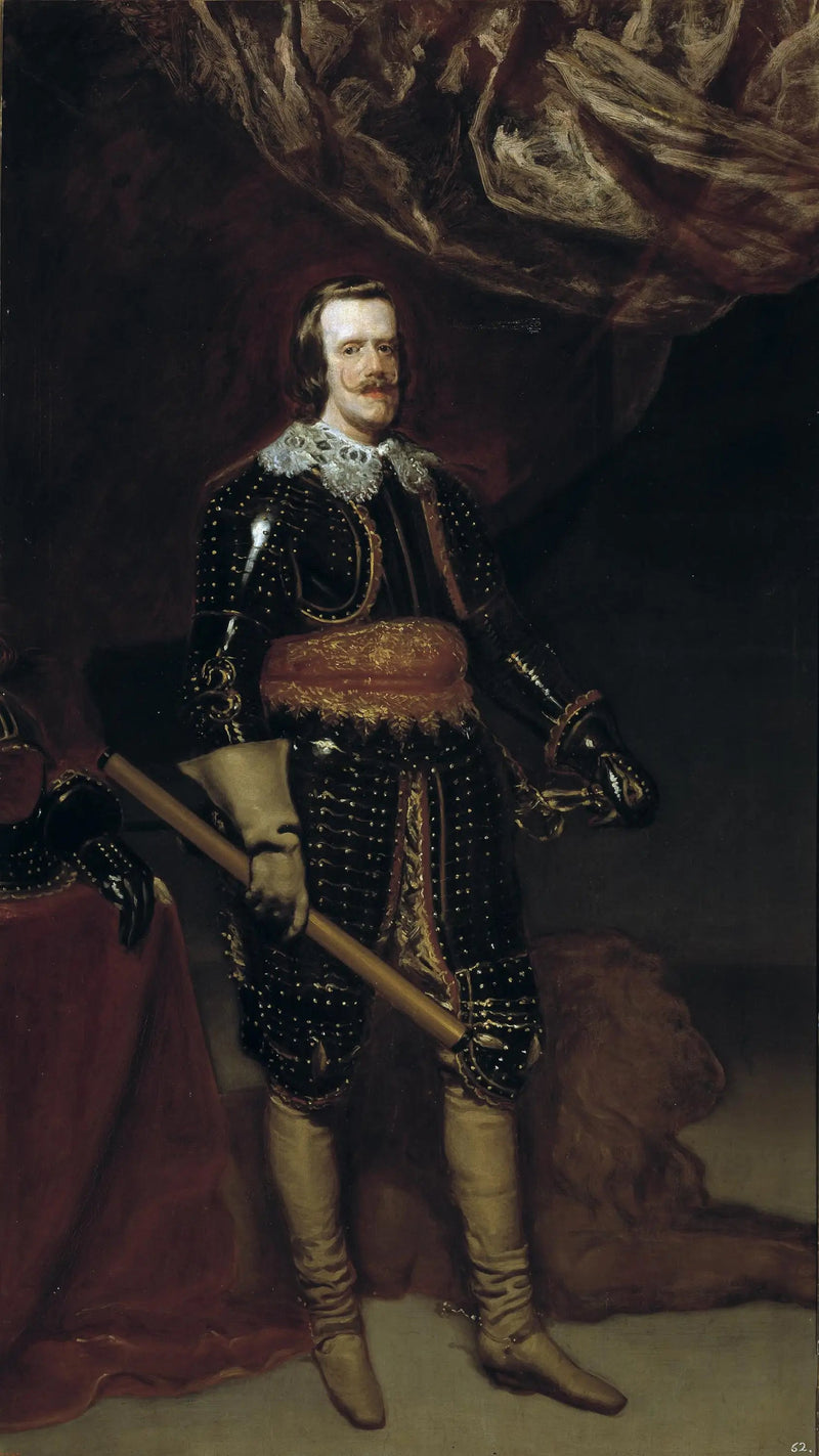 Philippe IV i rustning, med en løve ved sine fødder - Diego Velázquez