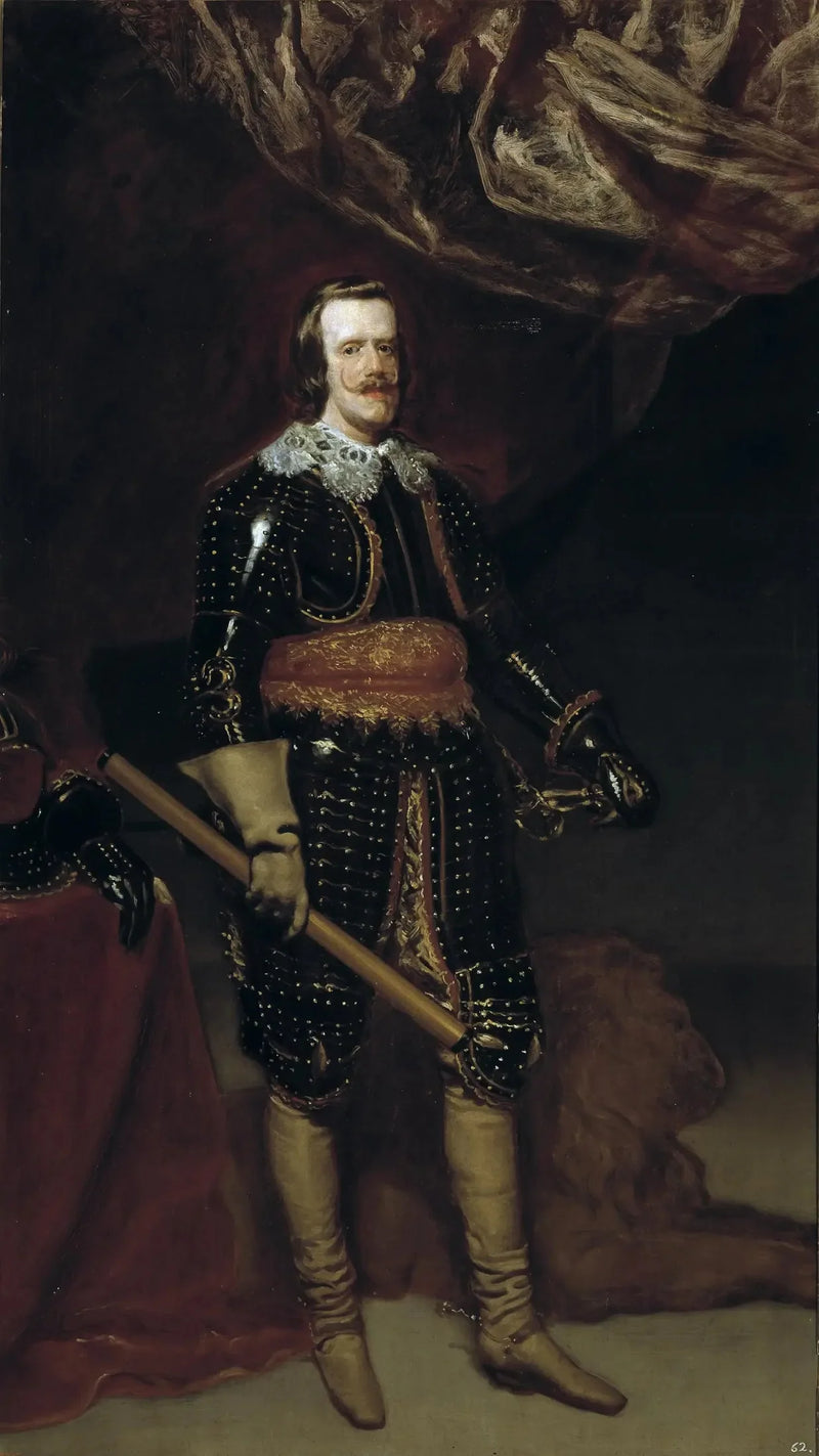 Philippe IV i rustning, med en løve ved sine fødder - Diego Velázquez