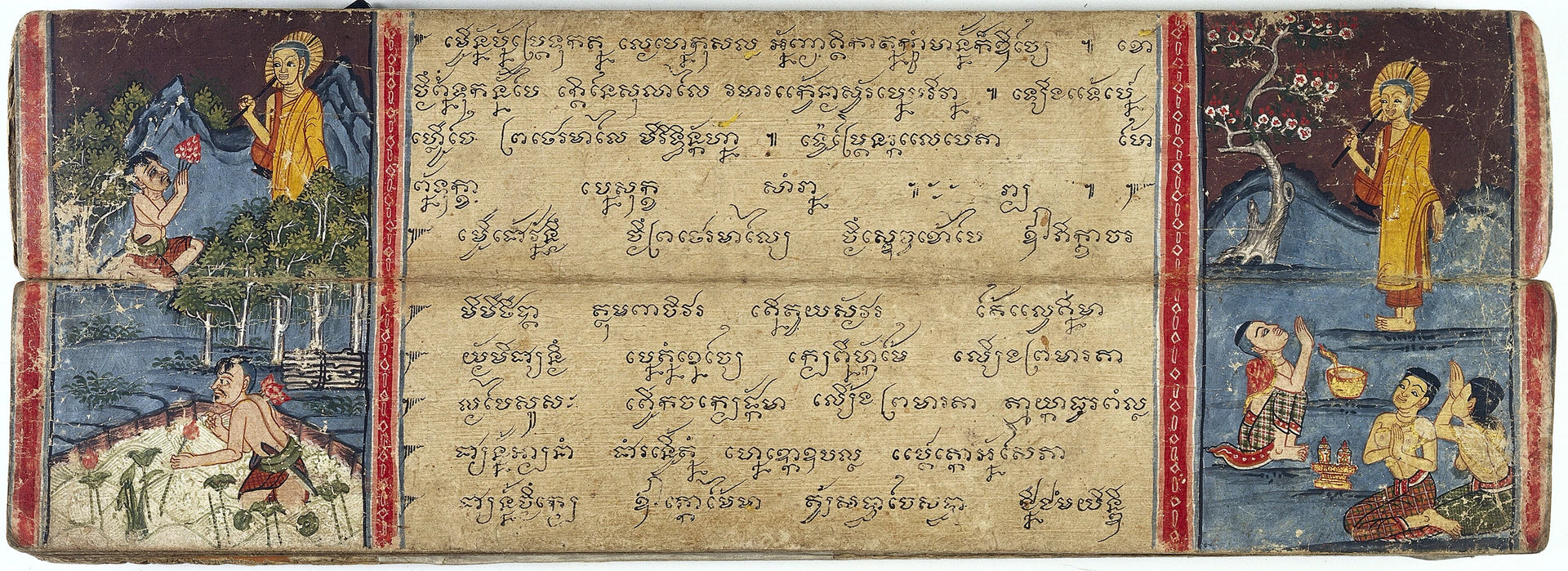 Phra Malai reçoit un bouquet de lotus, Artiste thaïlandais anonyme, XIXe siècle