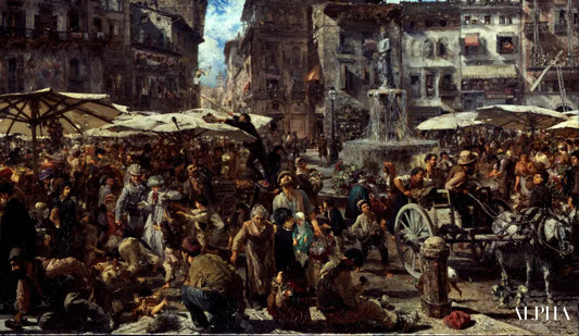 Piazza d'Erbe à Vérone - Adolph von Menzel - Reproductions de tableaux et peintures haut de gamme