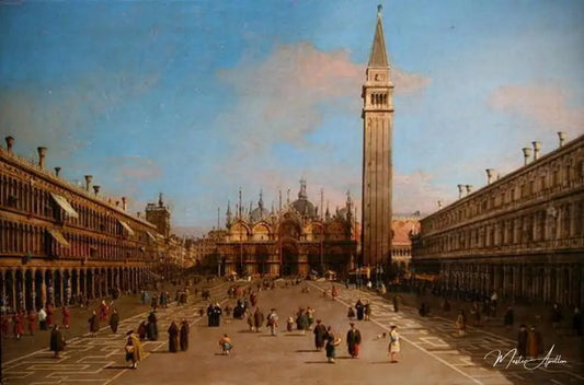 Piazza San Marco regardant vers la Basilica di San Marco (huile sur toile) - Giovanni Antonio Canal - Reproductions de tableaux et peintures haut de gamme