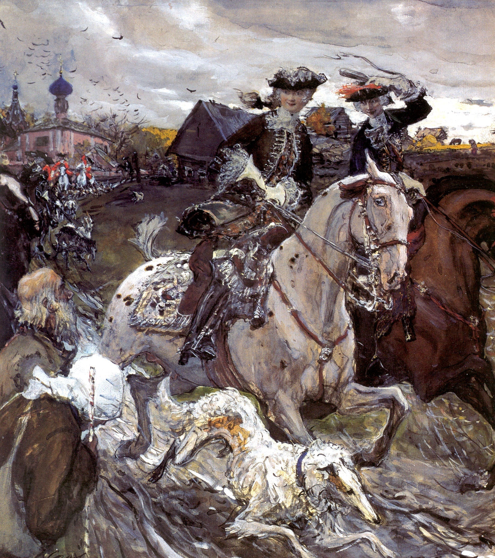 Pierre II et la princesse Élisabeth Petrovna chassant à courre - Valentin Serov image 1 copie peinte à la main à l’huile