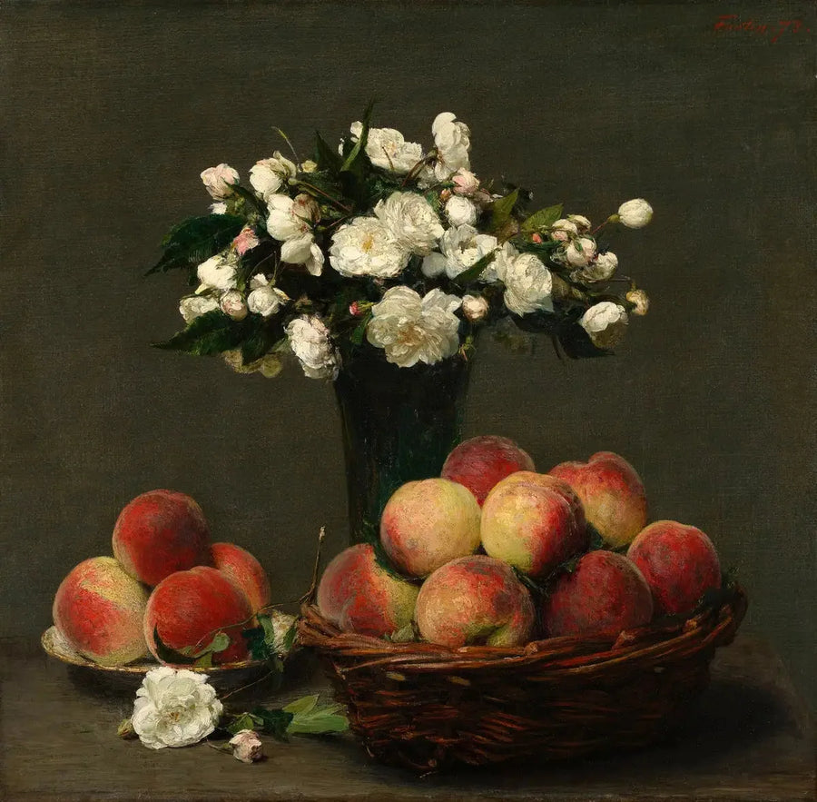 Peonier og ferskner - Henri Fantin-Latour