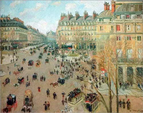 Pladsen ved Théâtre-Français og Avenue de l'Opéra, vintereffekt af solen - Camille Pissarro