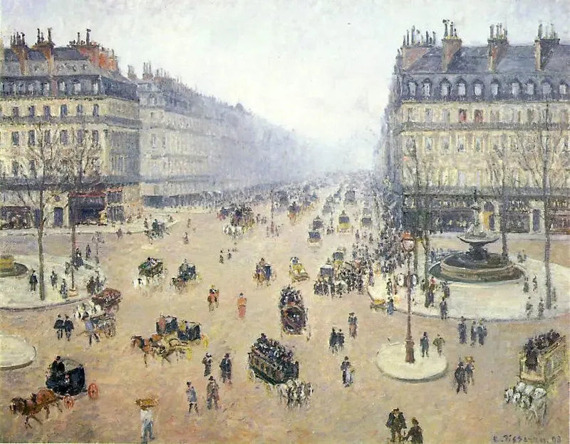 Pladsen ved Théâtre-Français og Avenue de l'Opéra, tåget vejr - Camille Pissarro