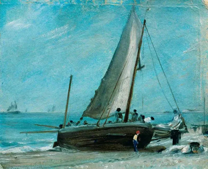 Brighton-stranden, med fiskerbåd og besætning - John Constable