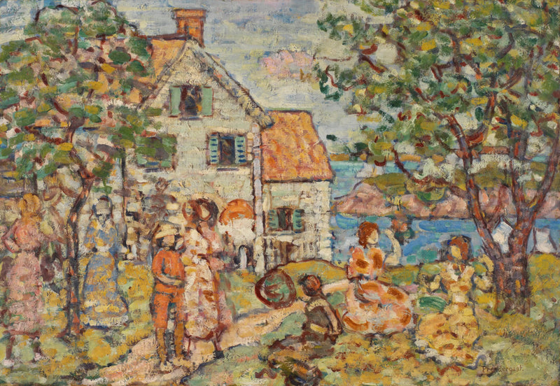 Strand og to huse - Maurice Prendergast