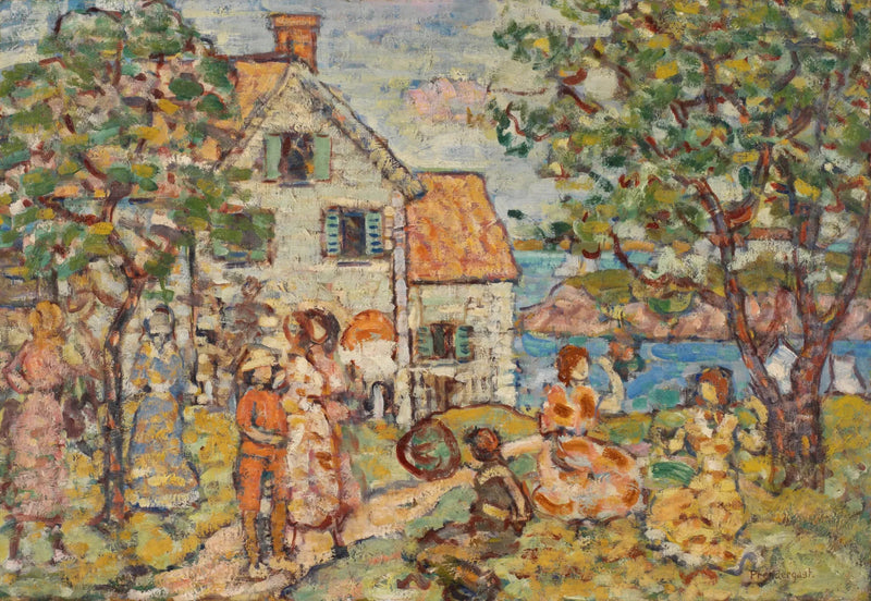 Strand og to huse - Maurice Prendergast