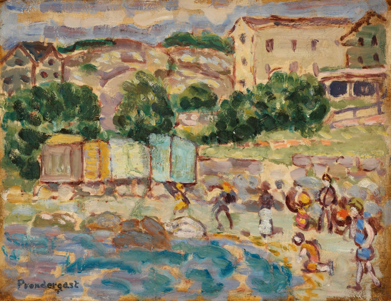 Strand og landsby - Maurice Prendergast