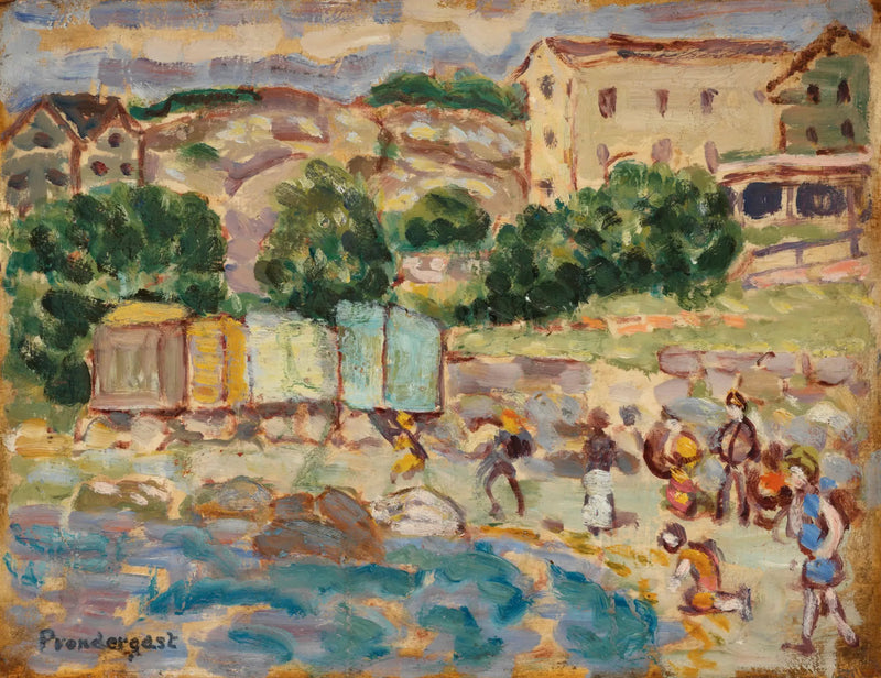 Strand og landsby - Maurice Prendergast
