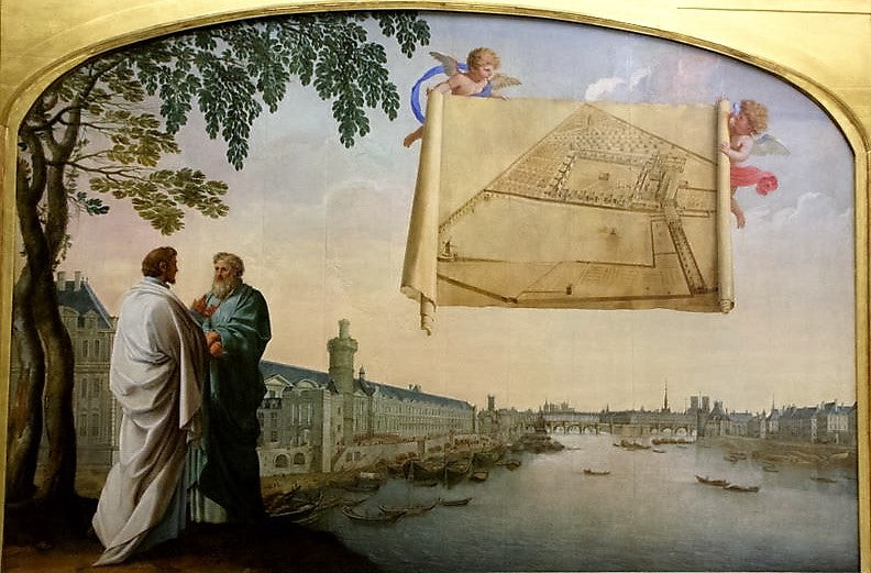 Plan over Chartreuse de Paris båret af to engle - Eustache Le Sueur