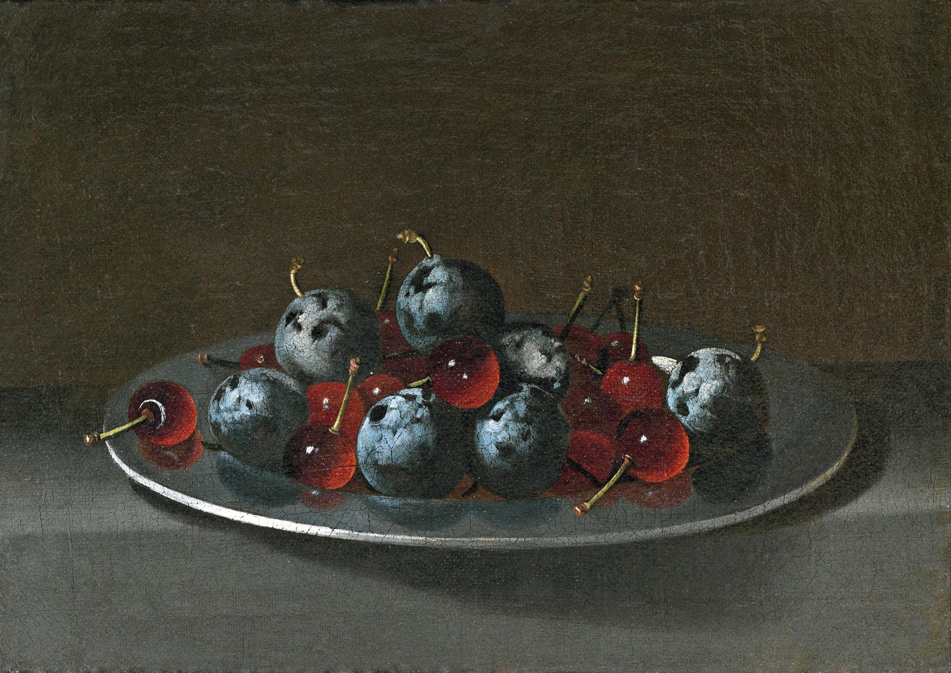 Plat avec pruneaux et cerises - Juan van der Hamen image 1 copie de tableau peinte à la main