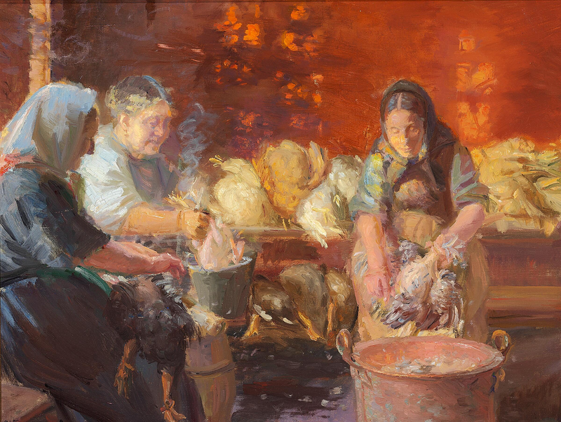 Plukning af kyllingerne. - Anna Ancher
