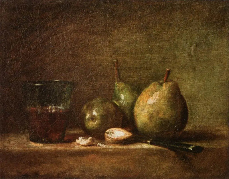 Pærer, nødder og vinglas - Jean Siméon Chardin