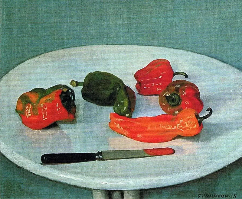 Røde peberfrugter på rund bord, lakkeret hvid - Félix Vallotton