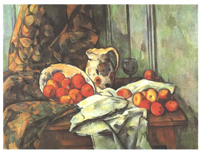 Æbler og kande på et bord - Paul Cézanne