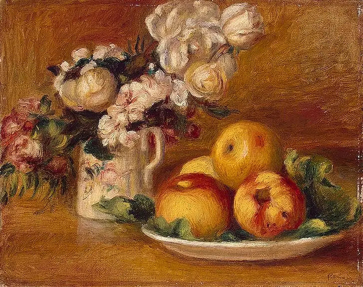Æbler og blomster - Pierre-Auguste Renoir