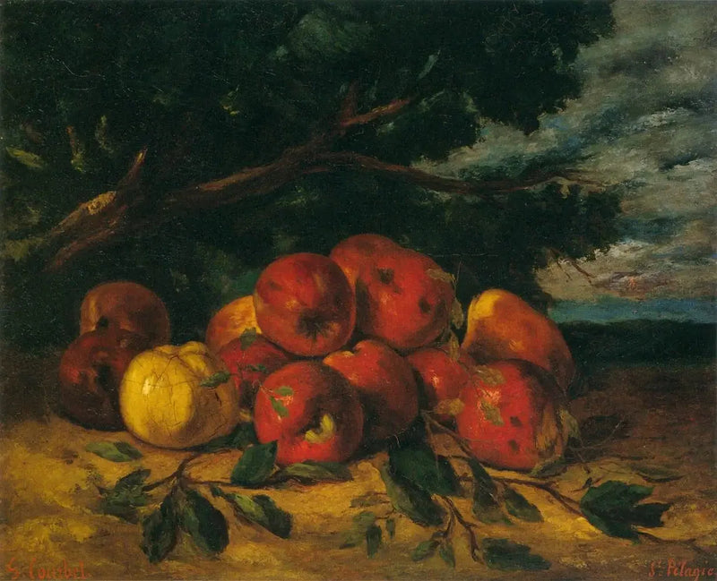 Røde æbler ved foden af et træ - Gustave Courbet